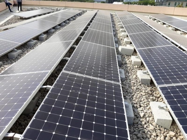 Sistema de montaje en techo de panel solar inclinable con balasto